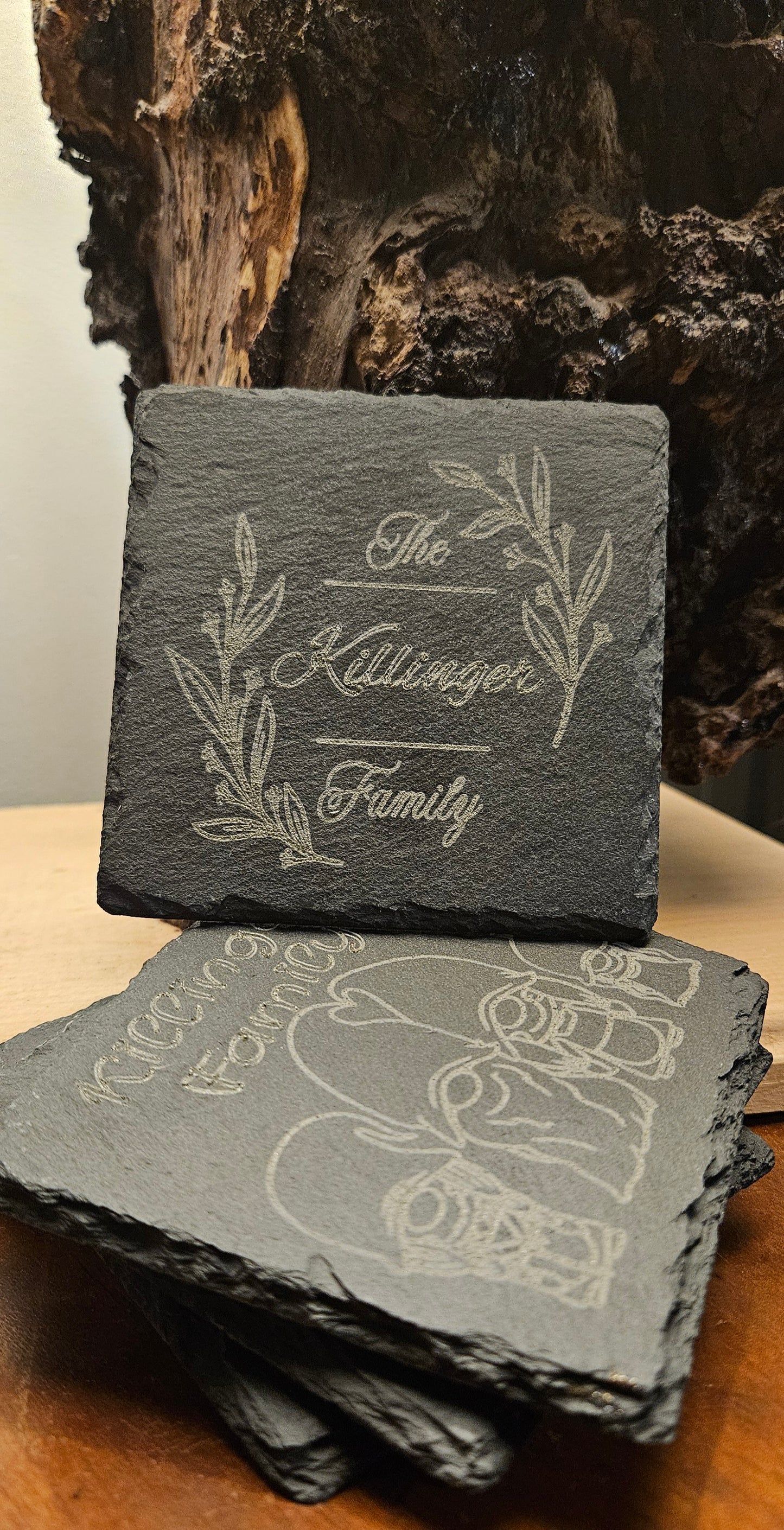 Custom engraved stone coaster set