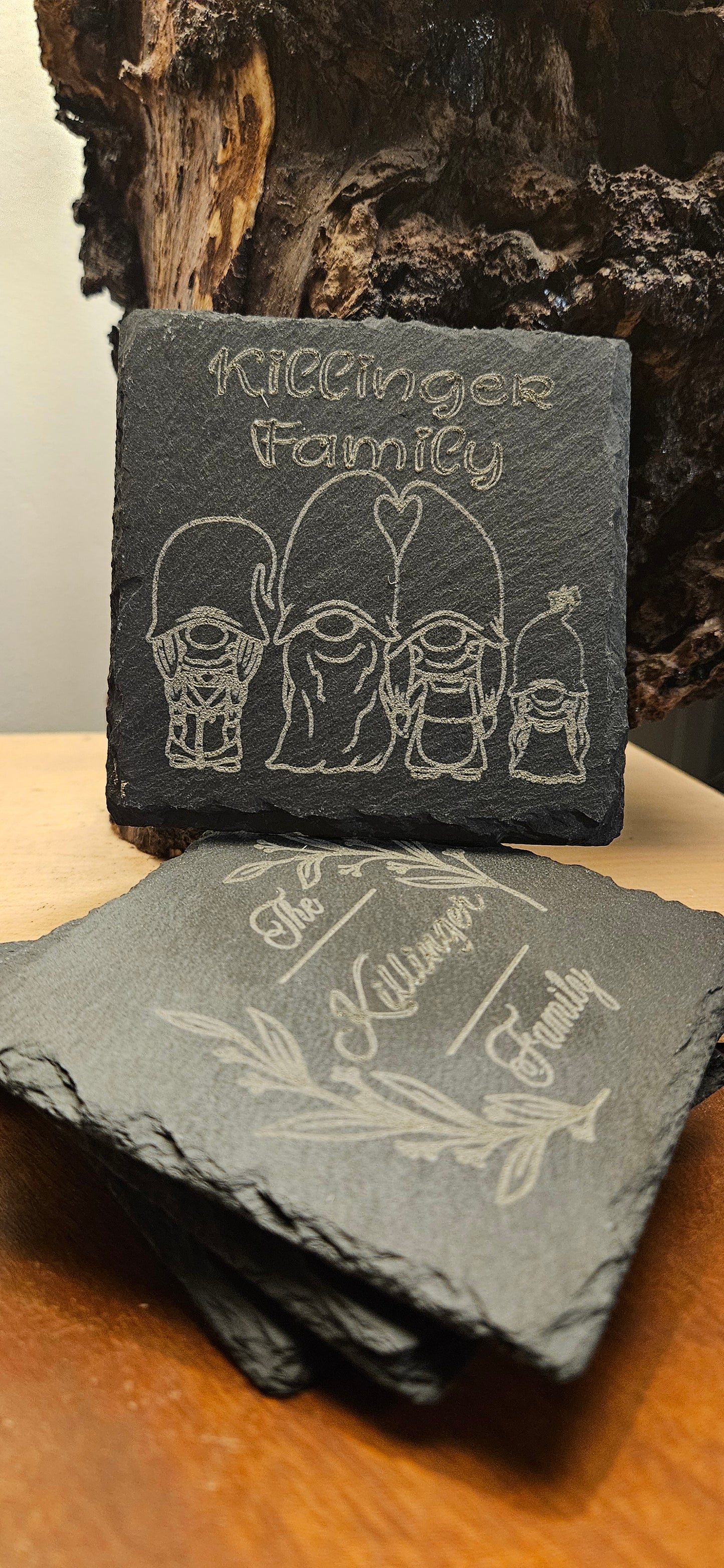 Custom engraved stone coaster set