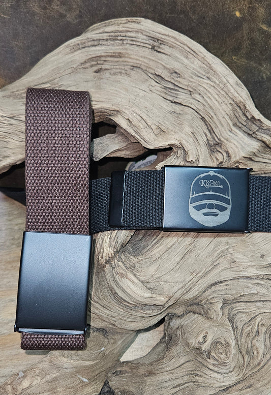 Cavas web belt Custom engraved Cut To Fit with Flip-Top Black Buckle