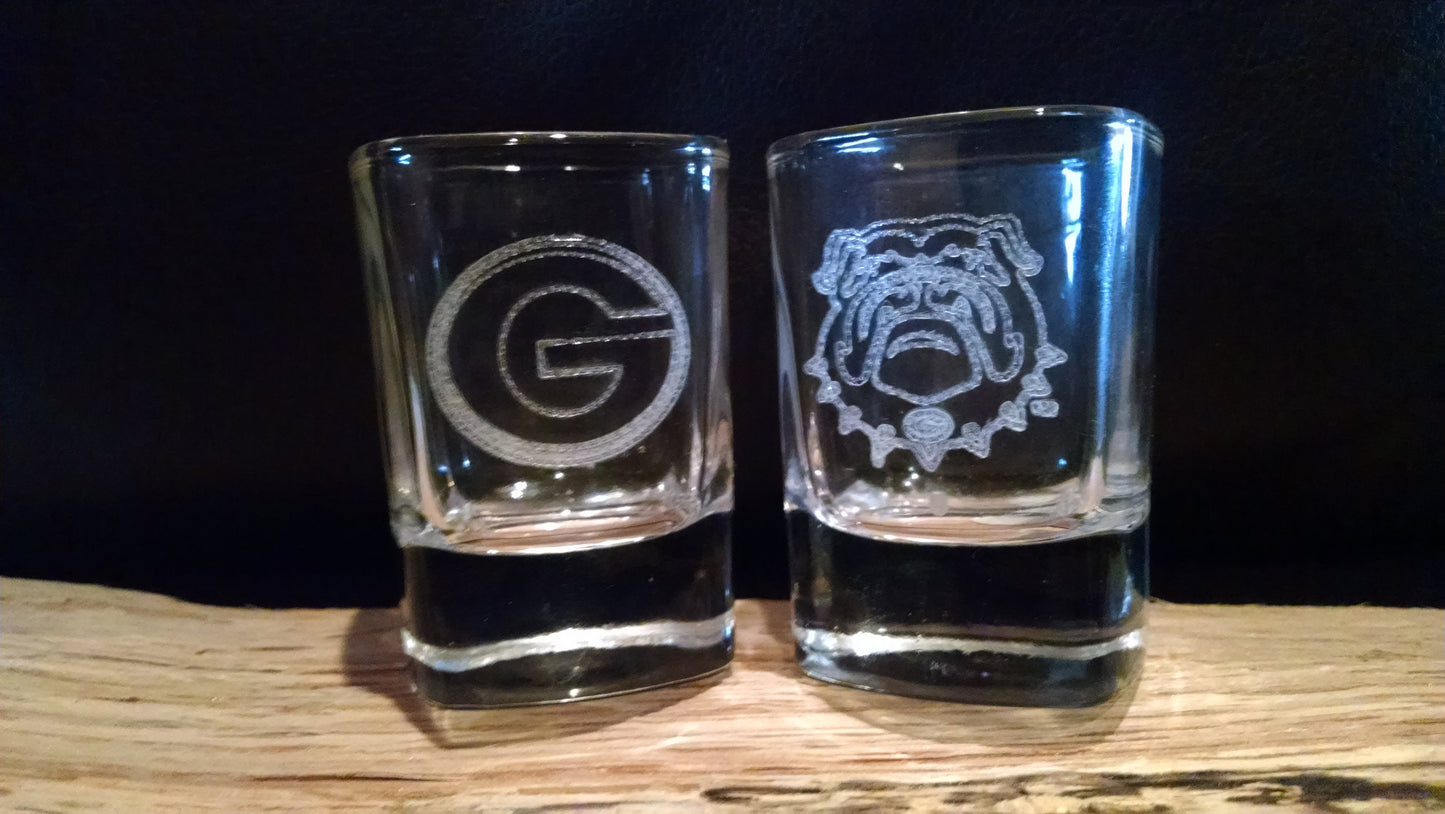 Laser engraved shot glass or whiskey glass