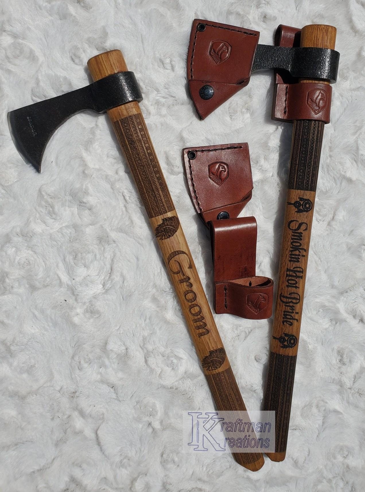 Custom laser-engraved tomahawk. Leather sheath.  Hatchet ax. Personalization available. Groomsman wedding best man. Husband boyfriend father